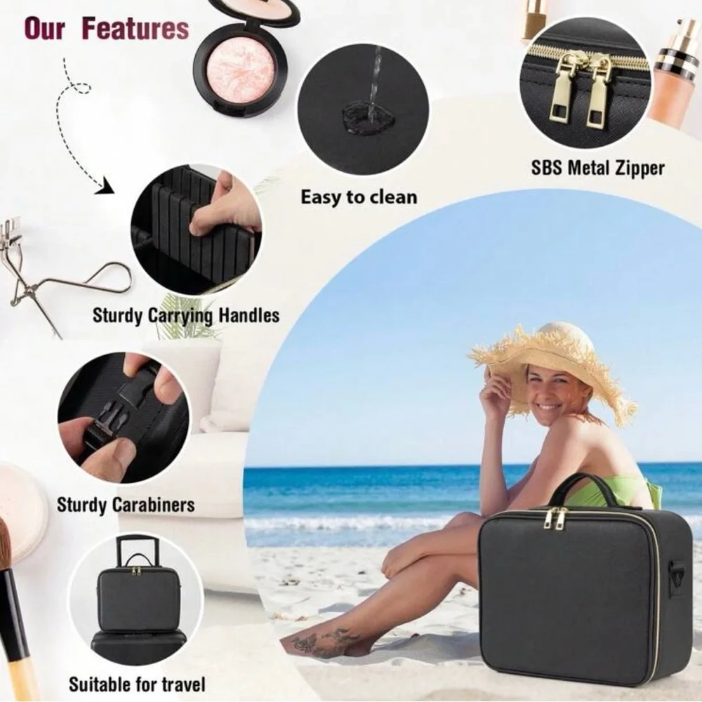 Black Travel Makeup Case with LED Mirror